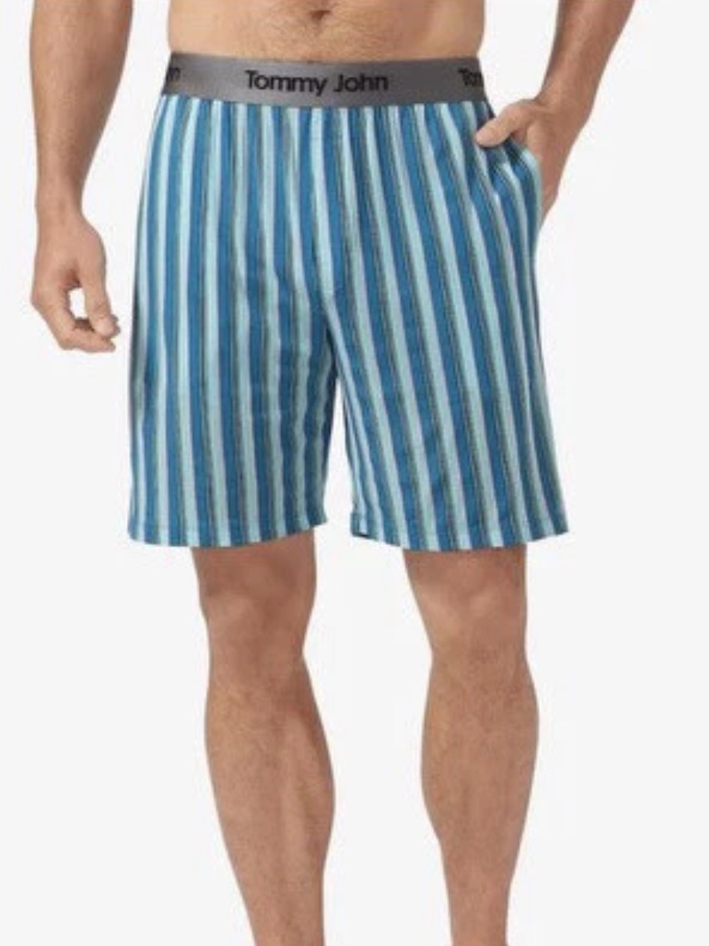 TOMMY JOHN‎ Second Skin Sleep Short Blue & Teal Vertical Stripe Size Small